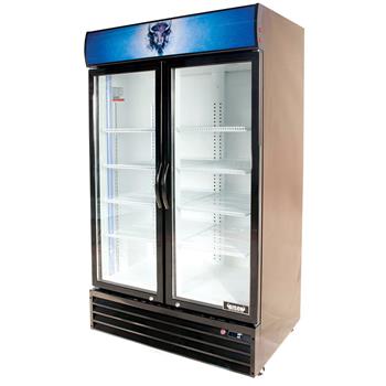 Bison Refrigeration Reach-In Glass Door Refrigerator, Two-Section, 35 cu. ft., Black