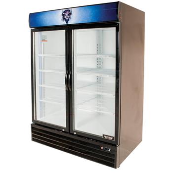 Bison Refrigeration Reach-In Glass Door Refrigerator, Two-Section, 48 cu. ft., Black 
