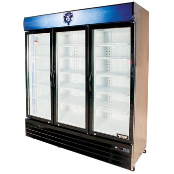 Bison Refrigeration Reach-In Glass Door Refrigerator, Three-Section, 53 cu. ft., Black
