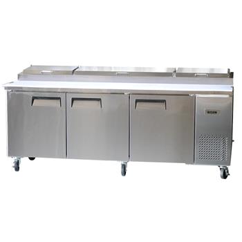 Bison Refrigeration Pizza Prep Unit, Three-Section,  26.0 cu. ft., Stainless Steel