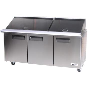 Bison Refrigeration Mega Top Sandwich Unit, Three-Section,  22.6 cu. ft., Stainless Steel