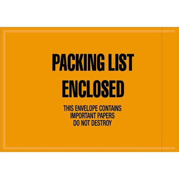 Tape Logic Mil-Spec Packing List EncloseD Envelopes, 4 1/2&quot; x 6&quot;, Orange, 1000/CS