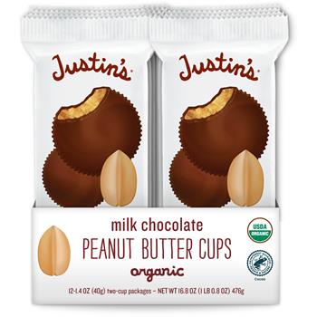 Justin&#39;s&#174; Milk Chocolate Peanut Butter Cups, 1.4 oz., 12/Box