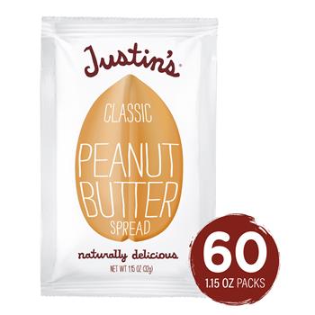 Justin&#39;s Classic Peanut Butter Squeeze Pack, 1.15 oz, 60/Box