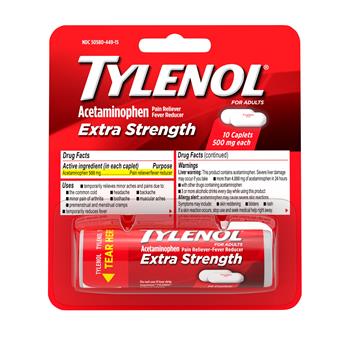 Tylenol Extra Strength Caplets, Fever Reducer and Pain Reliever, 500 mg, 10 Count