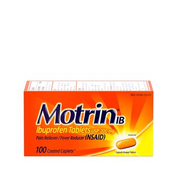 Motrin IB Ibuprofen 200mg Tablets for Fever, Muscle Aches, Headache and  Backache, 100/Box