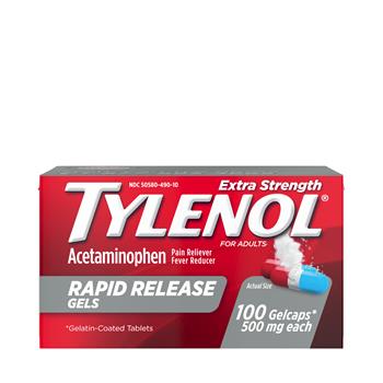 Tylenol Extra Strength Acetaminophen Rapid Release Gels for Pain and  Fever Relief, 100/Box