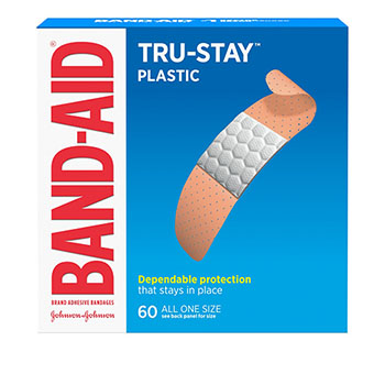 BAND-AID Tru-Stay Plastic Strips Adhesive Bandages, All One Size, 60/BX