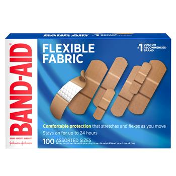 BAND-AID Flexible Fabric Adhesive Bandages for Wound Care, Assorted Sizes, 100/Box