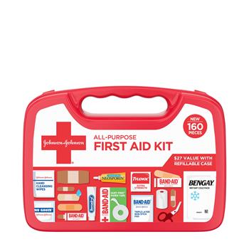 Johnson &amp; Johnson All-Purpose Portable Compact Emergency First Aid Kit, 160 pieces