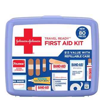 Johnson &amp; Johnson Travel Ready Portable Emergency First Aid Kit, 80 pieces