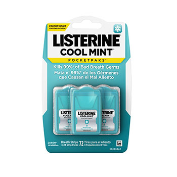 Listerine Cool Mint Pocketpaks Breath Strips, 24-Strip Pack, 3/Pack