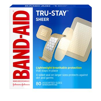 BAND-AID Adhesive Bandages Tru-Stay Sheer, Assorted Sizes, 80/BX