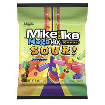 Mike and Ike Mega Mix Sour Peg Bag, 5 oz, 15 Bags/Box, 12 Boxes/Case