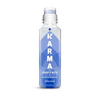 Karma Wellness Flavored Probiotic Water, Blueberry Lemonade, 18 oz, 12 Bottles/Case