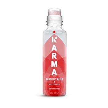 Karma Wellness Flavored Probiotic Water, Berry Cherry, 18 oz, 12 Bottles/Case
