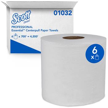 Scott Essential Center-Pull Paper Towels, Perforated, 1-Ply, White, 700 Sheets/Roll, 6 Rolls Carton