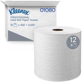 Kleenex Hard Roll Paper Towels, 1.5&quot; Core, White, 425 ft. Per Roll, 12 Rolls/Carton