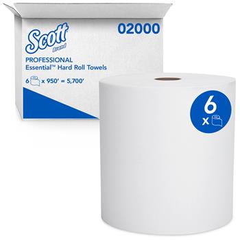 Scott Essential High Capacity Hard Roll Paper Towels, 1-Ply, 1.75&quot; Core, White, 950&#39;/Roll, 6 Rolls/Carton