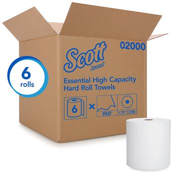 Scott Essential High Capacity Hard Roll Paper Towels, 1.75” Core, White, 9500&#39;/Roll, 6 Rolls/CT