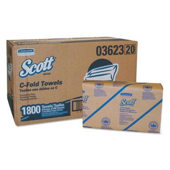Scott C-Fold Paper Towels, 10.1&quot; x 13.2&quot; Sheets, 1-Ply, White, 200 Sheets/Pack, 8 Packs/Carton