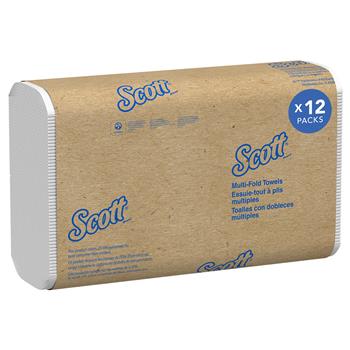 Scott Multifold Paper Towels, 1-Ply, White, 250 Towels/Pack, 12 Packs/Carton