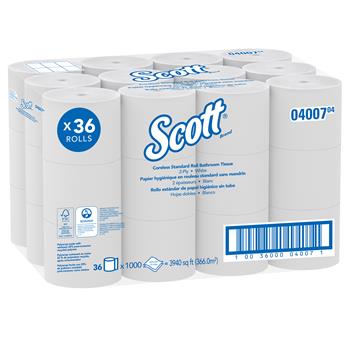 Scott Coreless Standard Roll Toilet Paper, 2-Ply, White, 36 Rolls Of 1,000 Sheets, 36,000 Sheets/Carton