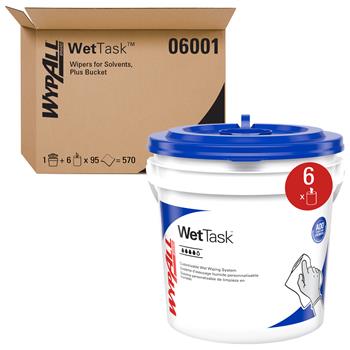 WypAll Power Clean Wipers With Bucket for WetTask Customizable Wet Wiping System, 6 Rolls of 95 Sheets, 570 Sheets/Carton