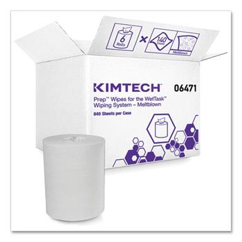 Kimtech Wipers for the WETTASK System, Quat Disinfectants and Sanitizers, 6 x 12, 840/Roll, 6 Rolls and 1 Bucket/Carton