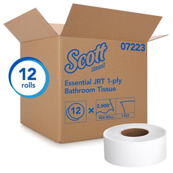 Scott Essential Jumbo Roll Toilet Paper, 1-Ply, White, 2,000&#39;/Roll, 12 Rolls/Carton