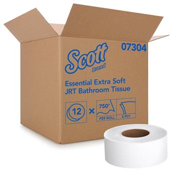 Scott Essential Extra Soft Jumbo Roll Cordless Toilet Paper, 2-Ply, White, 750&#39;/Roll, 12 Rolls/Carton
