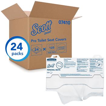 Scott Pro Personal Toilet Seat Covers, 15&quot; x 17&quot;, White, 24 Packs Of 125 Covers, 3,000 Covers/Carton