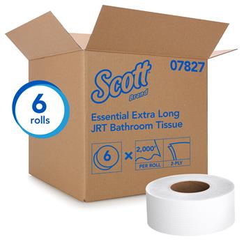 Scott Essential Jumbo Roll Toilet Paper, 2-Ply, White, 2,000&#39;/Roll, 6 Rolls/Carton