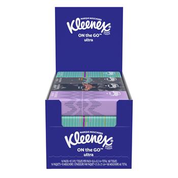 Kleenex On-the-Go Facial Tissues, Travel Size, 3-Ply, 16 Packs Of 10 Tissues, 160 Tissues/Carton