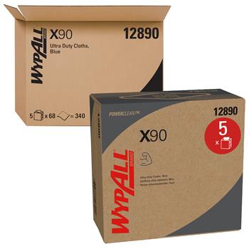 WypAll Power Clean X90 Ultra Duty Cloths, Pop Up Box, Blue Denim, 68 Sheets/Box, 5 Boxes/Carton