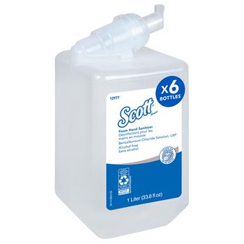Scott Alcohol Free Foam Hand Sanitizer, Unscented, Clear, 1.0 L Bottle, 6 Bottles/Carton