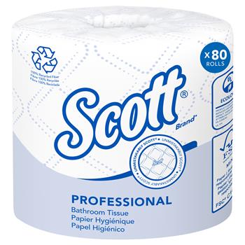 Scott Professional 100% Recycled Fiber Standard Roll Toilet Paper, 2-Ply, White, 80 Rolls Of 473 Sheets, 37,840 Sheets/Carton