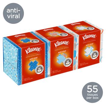 Kleenex Professional Anti-Viral Facial Tissue Cube, White, 3 Boxes of 55 Tissues, 165 Tissues/Pack