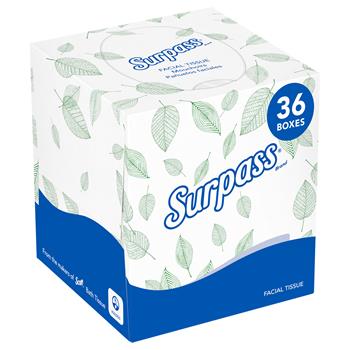 Surpass Facial Tissue, 2-Ply, Ecologo, White, 90 Tissues/Box, 36 Boxes/Carton
