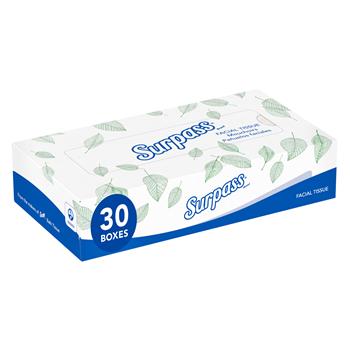 Surpass Facial Tissues, Flat Box, 2-Ply, White, 100 Tissues/Box, 30 Boxes/Carton