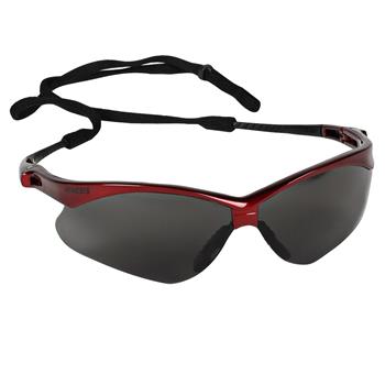 KleenGuard V30 Nemesis Safety Glasses With KleenVision Anti-Fog Coating, Smoke Lenses/Red Frame, 1 Pair