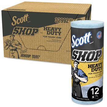 Scott Shop Towels Heavy Duty, Blue Shop Towels for Solvents and Heavy-Duty Jobs, 60 Towels/Roll, 12 Rolls/Carton