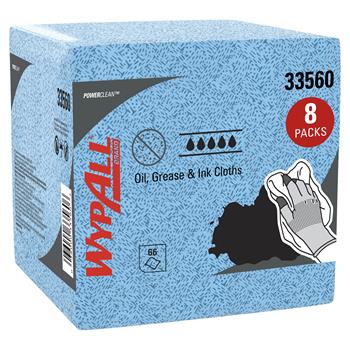 WypAll Oil, Grease and Ink Cloths, Quarterfold, Blue, 66 Sheets/Pack, 8 Packs/Carton