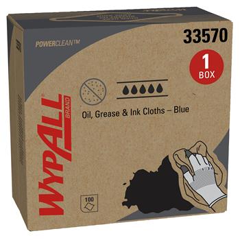 WypAll Oil, Grease and Ink Cloths, Pop-Up Box, Blue, 100 Sheets/Pack, 5 Packs/Carton