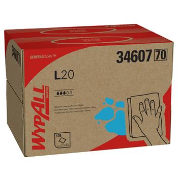 WypAll General Clean L20 Medium Cleaning Cloths, Brag Box, 4-Ply, White, 176 Cloths Per Box