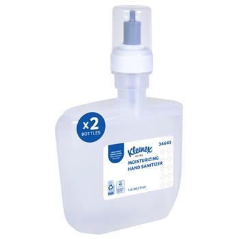 Kleenex Ultra Moisturizing Foam Hand Sanitizer, NSF E-3 Rated, Clear, Unscented, 1.2 L Bottles, 2 Bottles/Carton