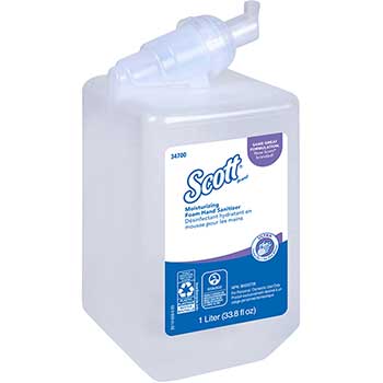 Scott Ultra Moisturizing Foam Hand Sanitizer, NSF E-3 Rated, Unscented, Clear, 1.0 L Bottles, 6 Bottles/Carton