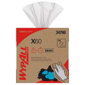 WypAll General Clean X60 Multi-Task Cleaning Cloths, Pop-Up Box, White, 126 Cloths Per Box