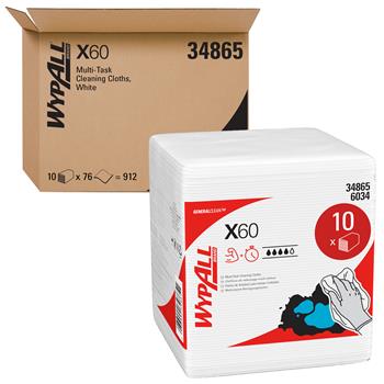 WypAll X60 Wipers, 1/4-Fold, 12 1/2 x 13, White, 76/Box, 12 Boxes/Carton