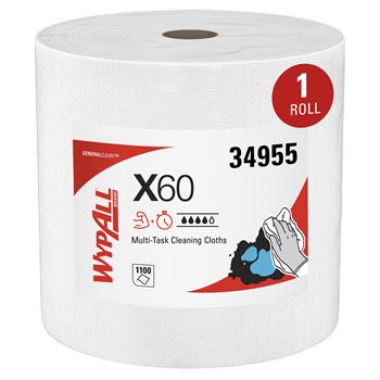 WypAll GeneralClean X60 Multi-Task Cleaning Cloths, Quarterfold, White, 76 Sheets/Pack, 12 Packs/Carton